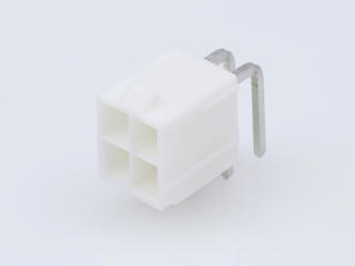 39300040 - Mini-Fit Jr. Header, Dual Row, Right-Angle, with Snap-in Plastic Peg PCB  Lock, 4 Circuits, PA Polyamide Nylon 6/6 94V-0, 2.54µm Matte Tin (Sn) Plating
