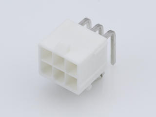 39300060 - Mini-Fit Jr. Header, Dual Row, Right-Angle, with Snap-in Plastic Peg PCB  Lock, 6 Circuits, PA Polyamide Nylon 6/6 94V-0, 2.54µm Matte Tin (Sn) Plating
