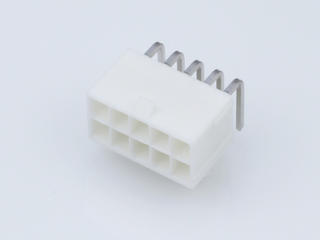 39300100 - Mini-Fit Jr. Header, Dual Row, Right-Angle, with Snap-in Plastic Peg PCB  Lock, 10 Circuits, PA Polyamide Nylon 6/6 94V-0, 2.54µm Matte Tin (Sn) Plating